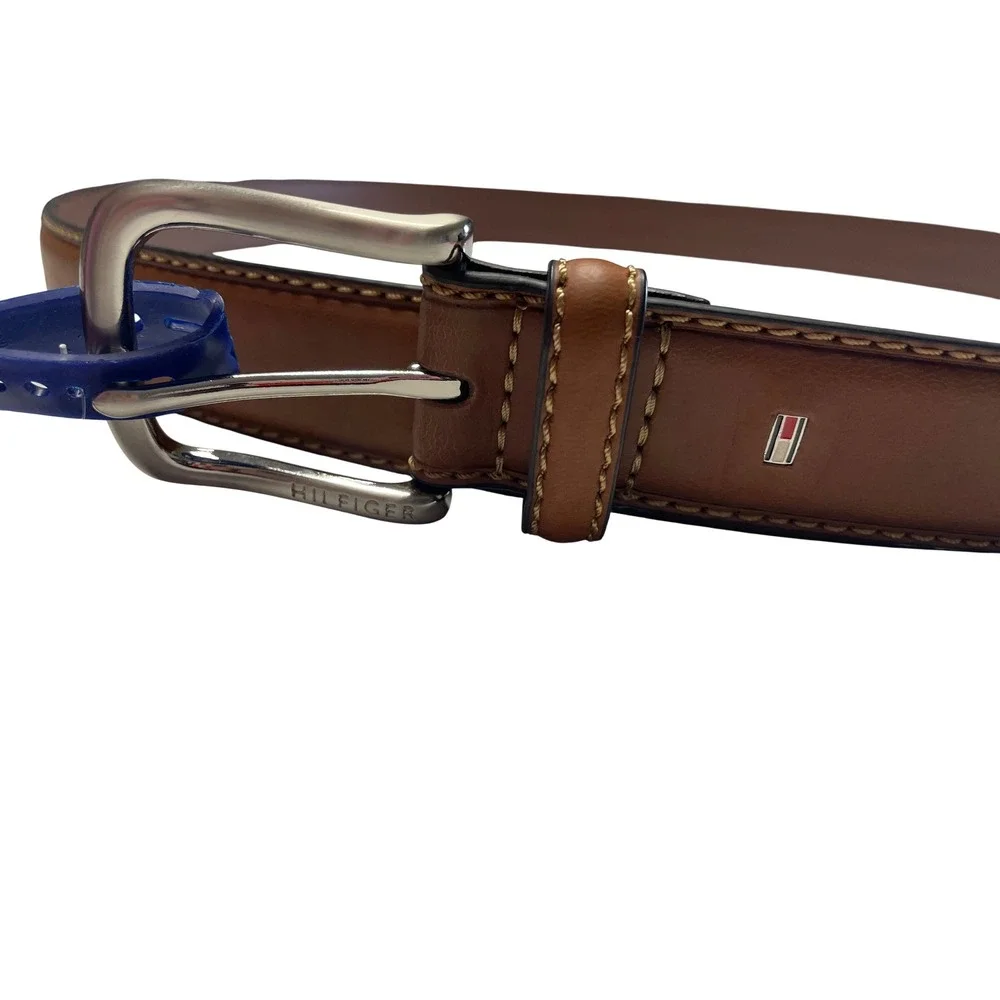 Tommy Hilfiger Brown Coated Leather Belt Vintage 90s Men's 54-56